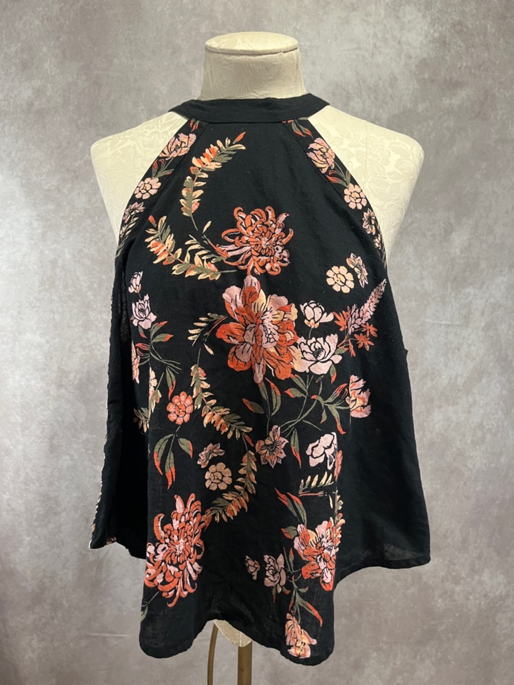 Free People Emily Black Floral Halter Women's Top size medium - Picture 5 of 9
